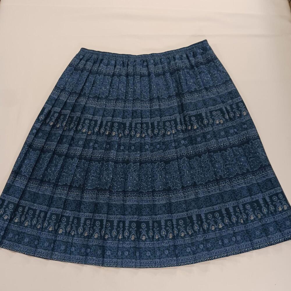 Vintage Leslie Fay women's Blue Florida Elastic Waist Pleated Skirt Size 22WP